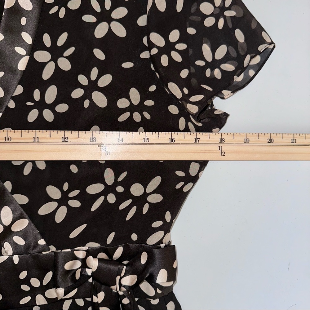 Talbots Vintage Pure Silk Midi Dress Sz 6 Brown Tan Faux Wrap‎ Bow Detail EUC - Picture 12 of 15